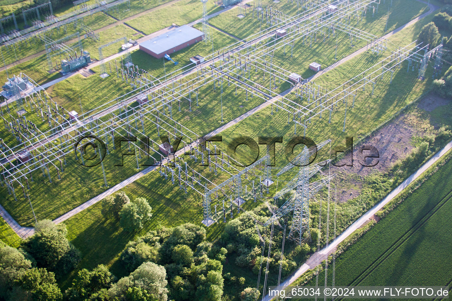 Site of the substation for voltage conversion and electrical power supply of Kernkraftwerk Grohnde in Emmerthal in the state Lower Saxony, Germany