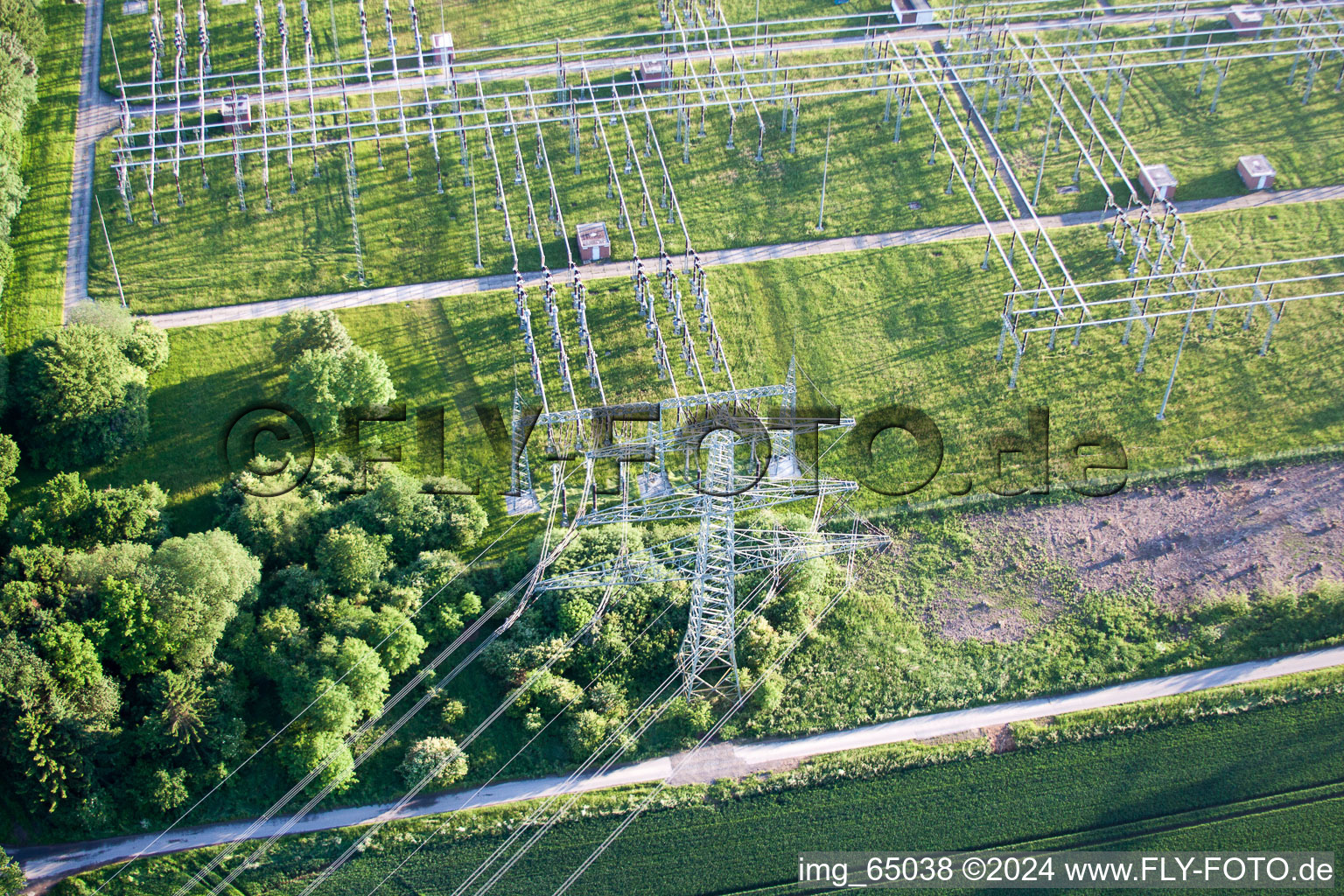 Oblique view of Substation Grohnde in the district Grohnde in Emmerthal in the state Lower Saxony, Germany