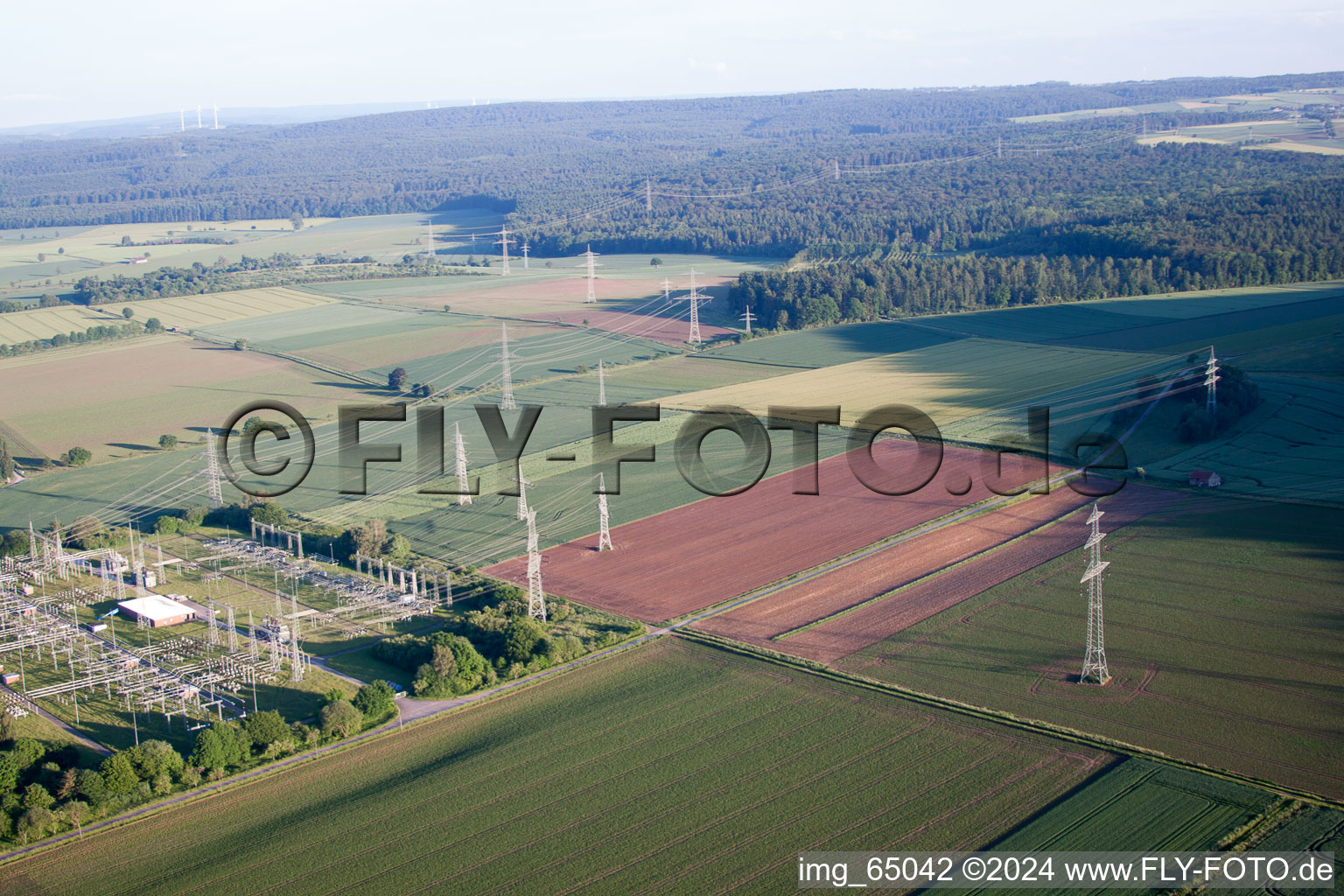 Grohnde substation in Emmerthal in the state Lower Saxony, Germany from above