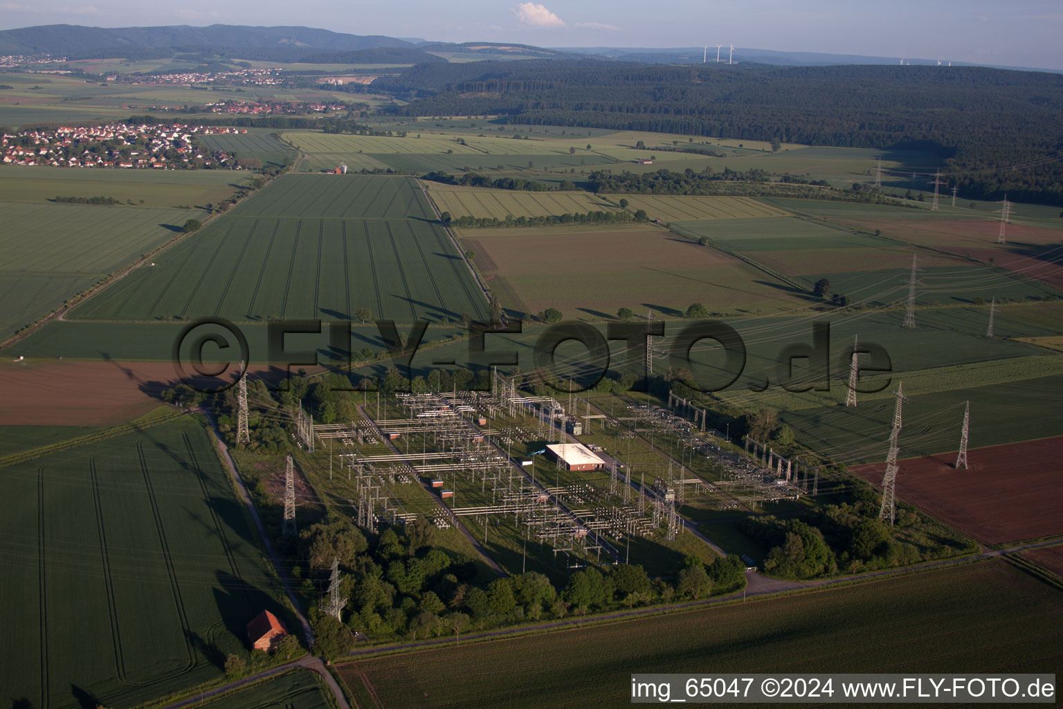 Grohnde substation in Emmerthal in the state Lower Saxony, Germany seen from above