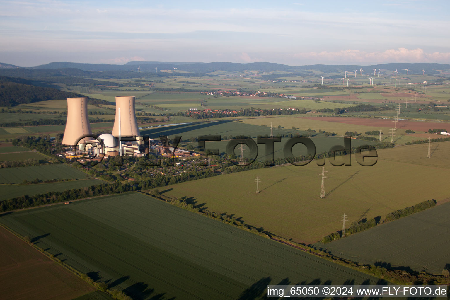 Oblique view of Nuclear power plant in the district Grohnde in Emmerthal in the state Lower Saxony, Germany