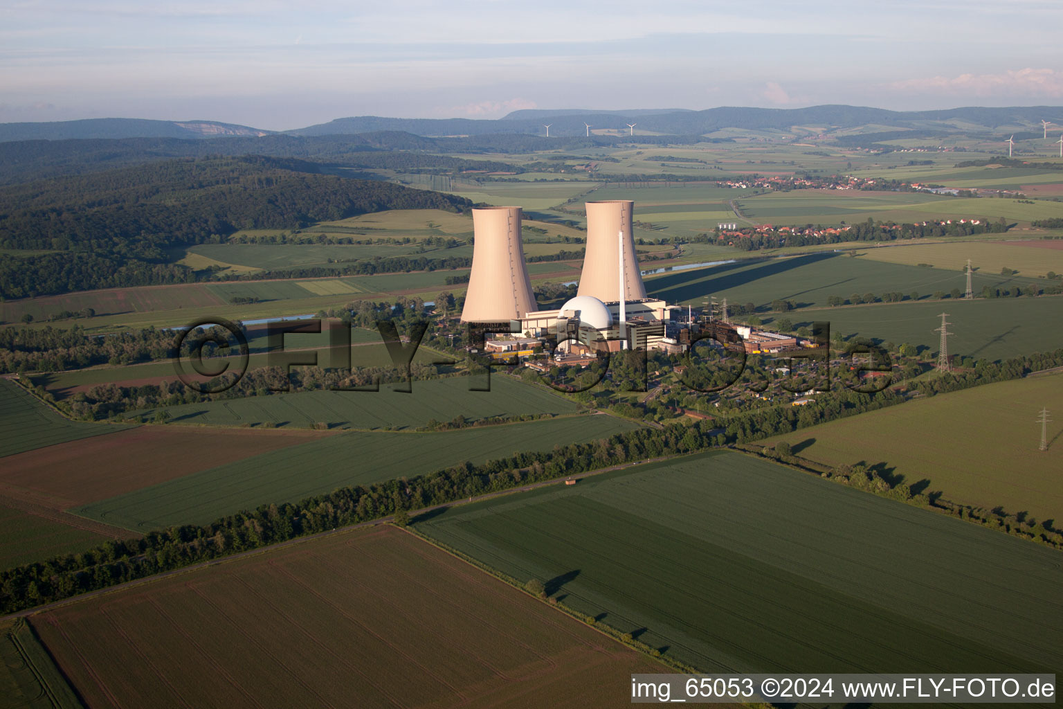 Nuclear power plant in the district Grohnde in Emmerthal in the state Lower Saxony, Germany from above