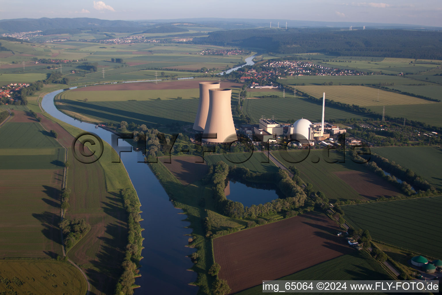 Nuclear power plant in the district Grohnde in Emmerthal in the state Lower Saxony, Germany out of the air