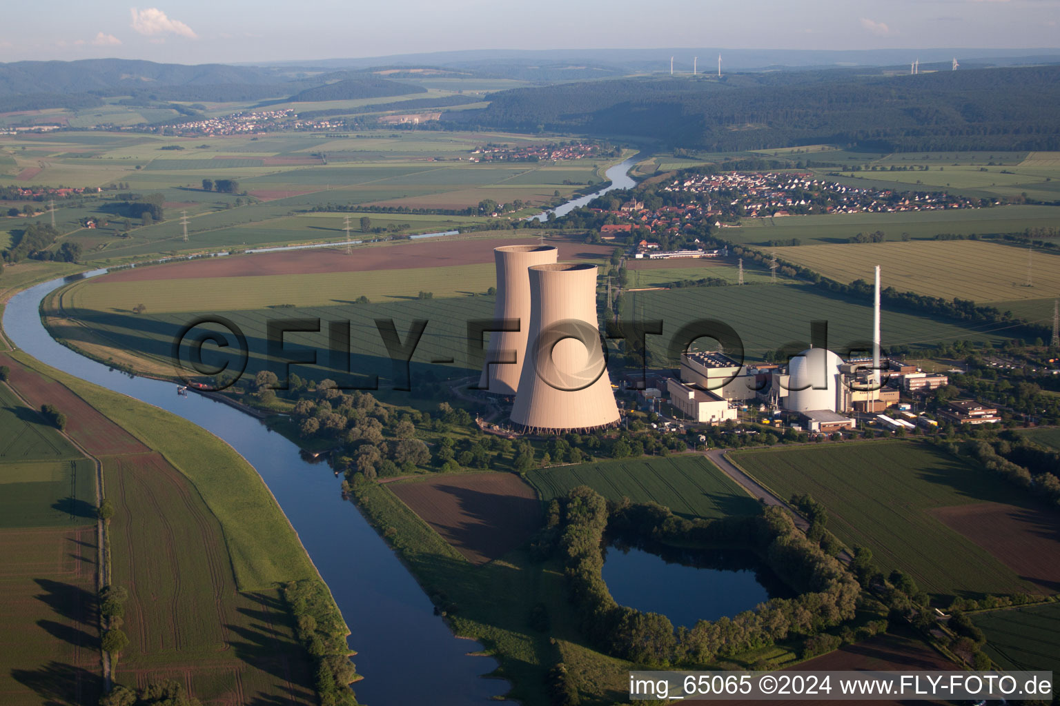 Nuclear power plant in the district Grohnde in Emmerthal in the state Lower Saxony, Germany seen from above