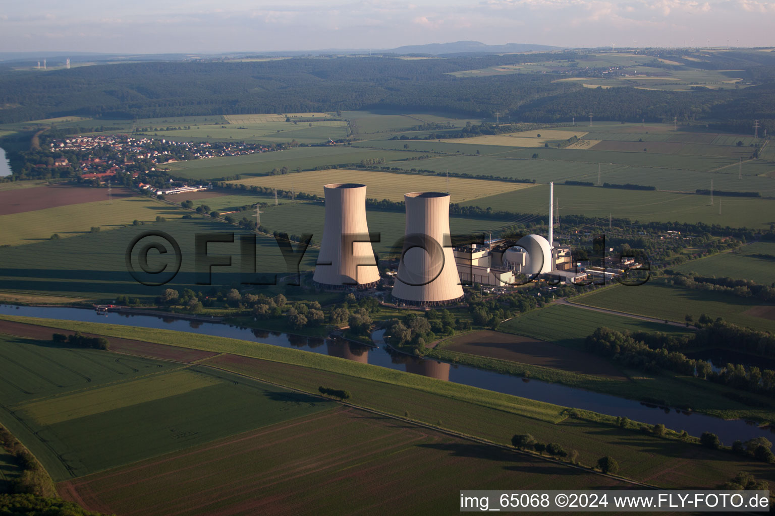 Nuclear power plant in the district Grohnde in Emmerthal in the state Lower Saxony, Germany from the plane