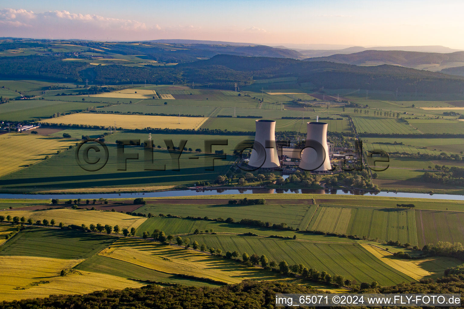 Nuclear power plant in the district Grohnde in Emmerthal in the state Lower Saxony, Germany viewn from the air