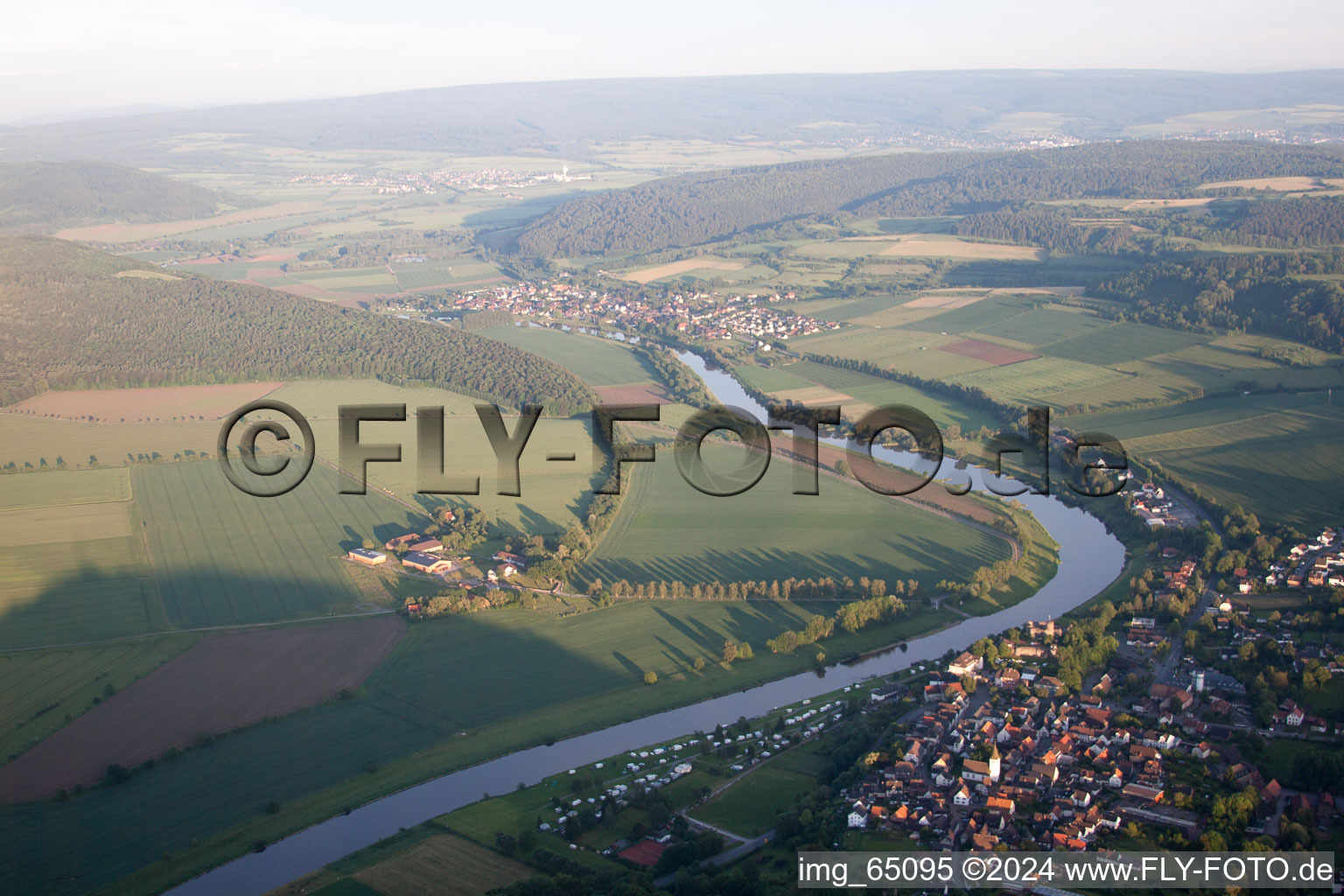 Aerial view of Polle in the state Lower Saxony, Germany