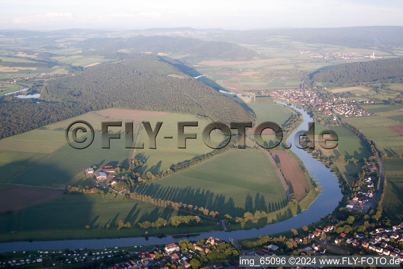 Aerial photograpy of Polle in the state Lower Saxony, Germany