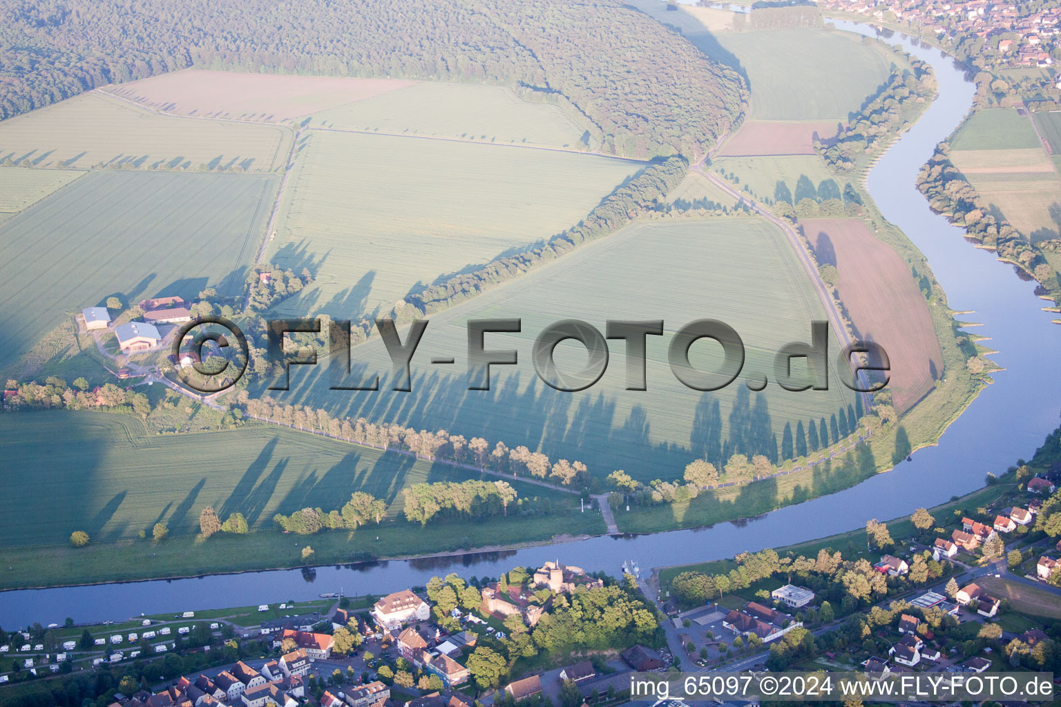 Oblique view of Polle in the state Lower Saxony, Germany