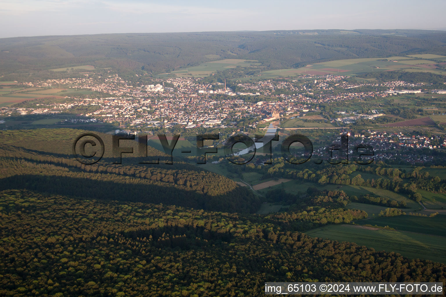 Bird's eye view of Holzminden in the state Lower Saxony, Germany