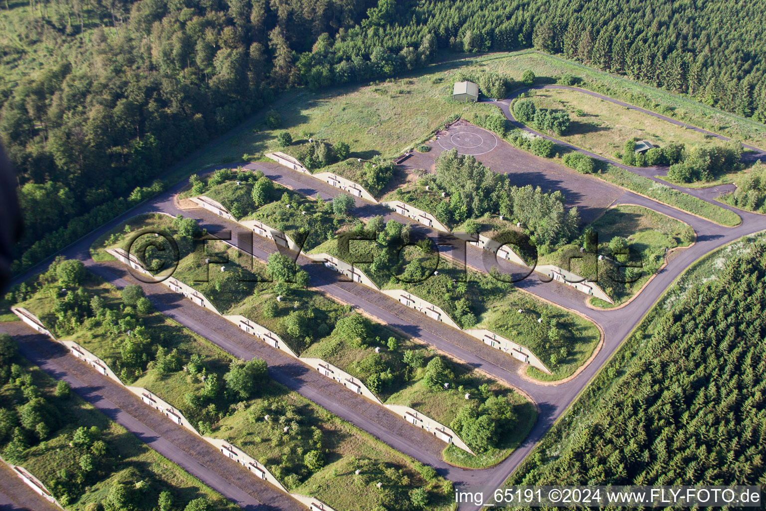Aerial photograpy of Bunker complex and munitions depot on the military training grounds in the district Bellersen in Brakel in the state North Rhine-Westphalia