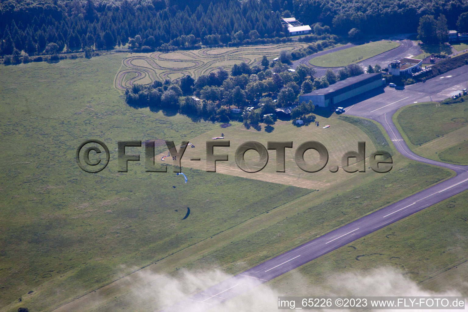 Airfield in Höxter in the state North Rhine-Westphalia, Germany from the plane