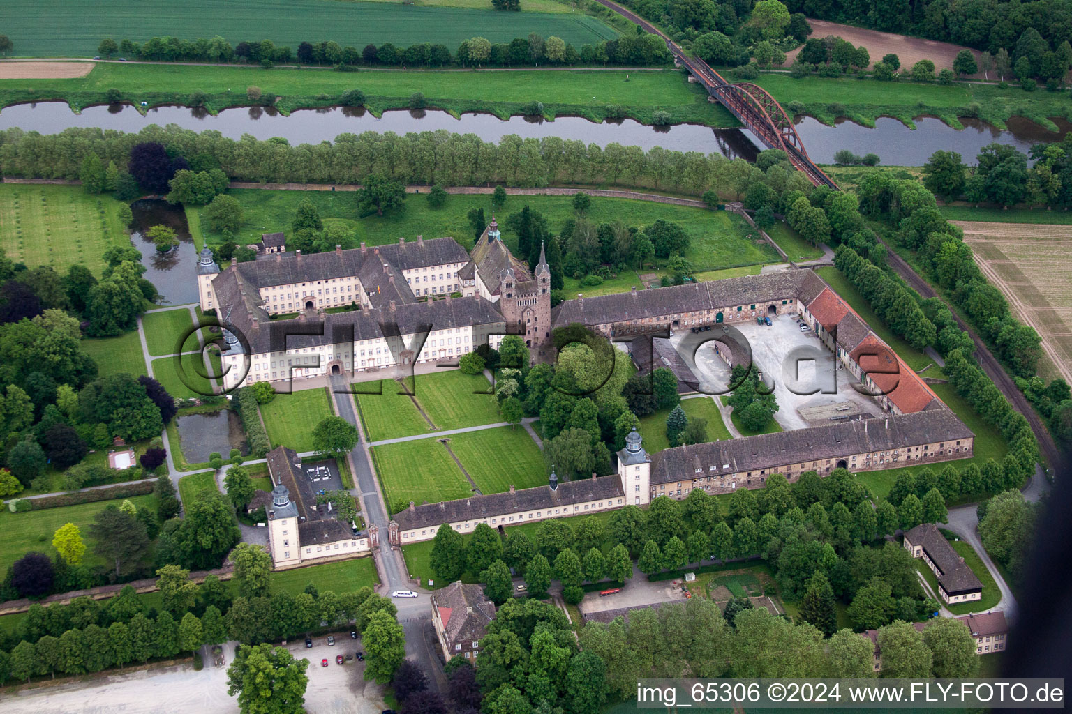 Bird's eye view of Höxter in the state North Rhine-Westphalia, Germany