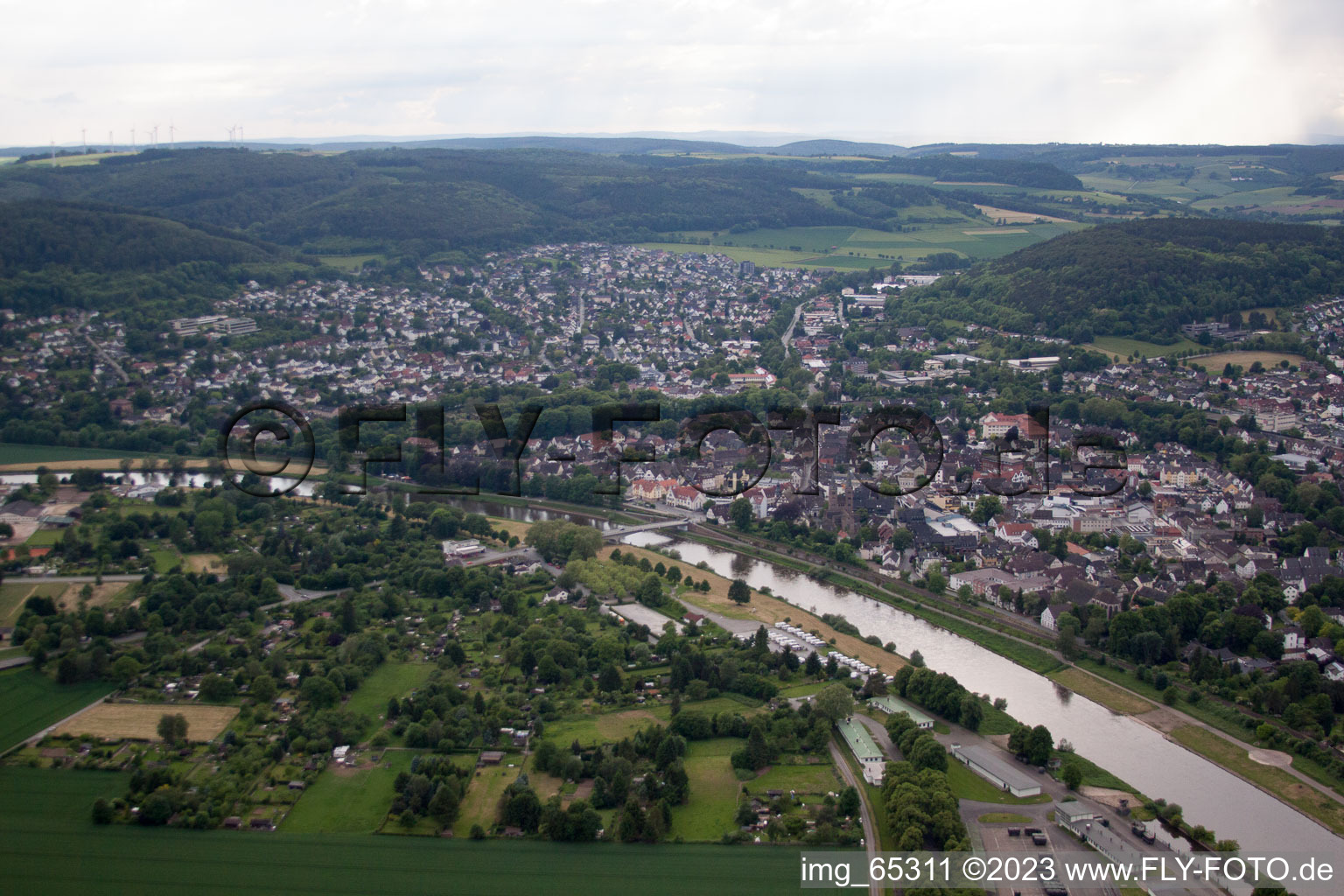 Höxter in the state North Rhine-Westphalia, Germany from the drone perspective