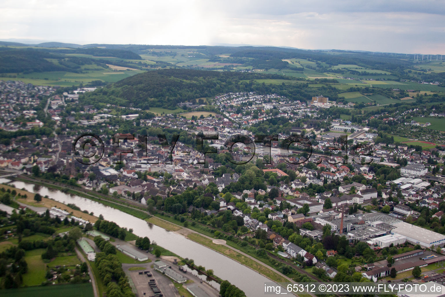 Höxter in the state North Rhine-Westphalia, Germany from a drone