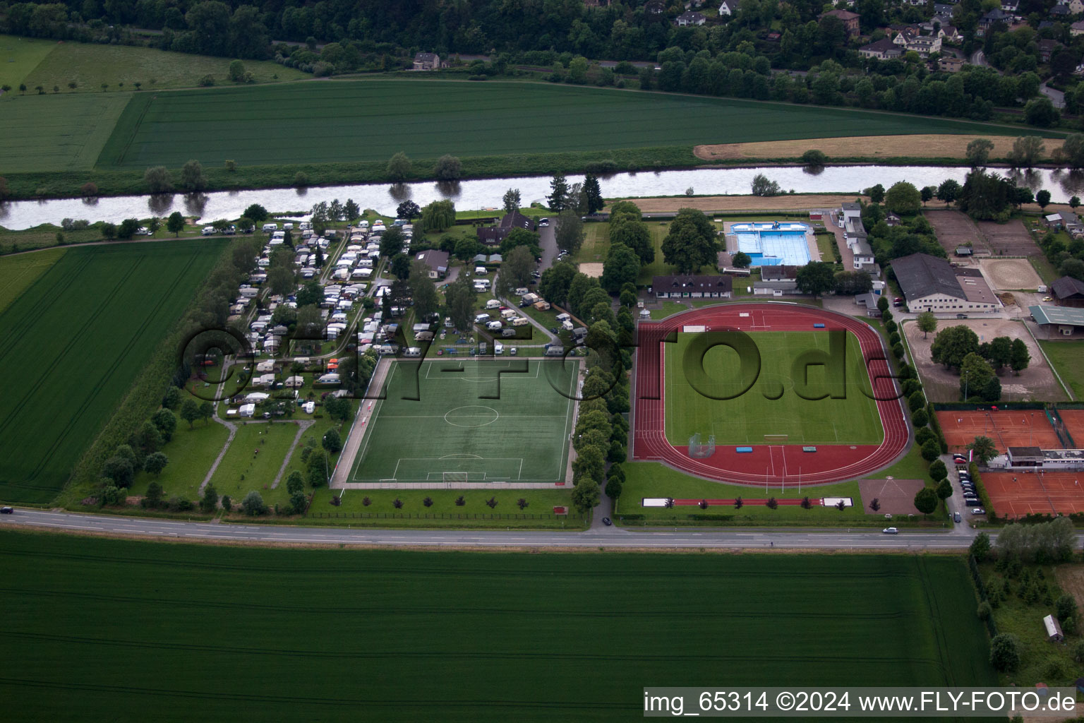 Höxter in the state North Rhine-Westphalia, Germany seen from a drone