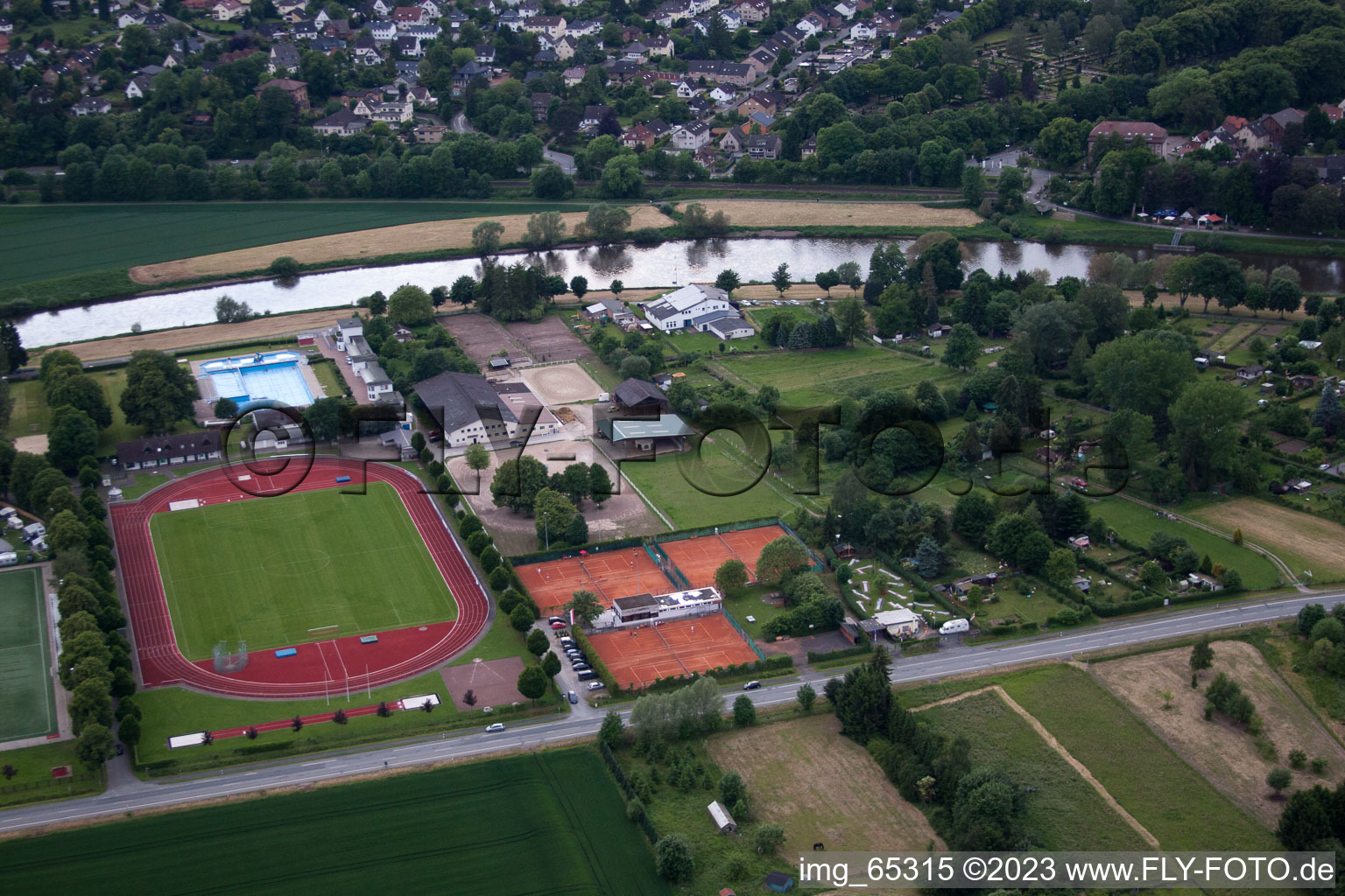Aerial view of Höxter in the state North Rhine-Westphalia, Germany