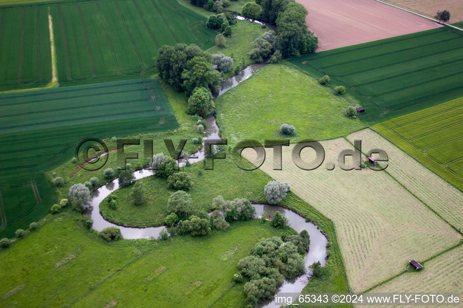 Serpentine curve of a river Nethe in Beverungen in the state North Rhine-Westphalia