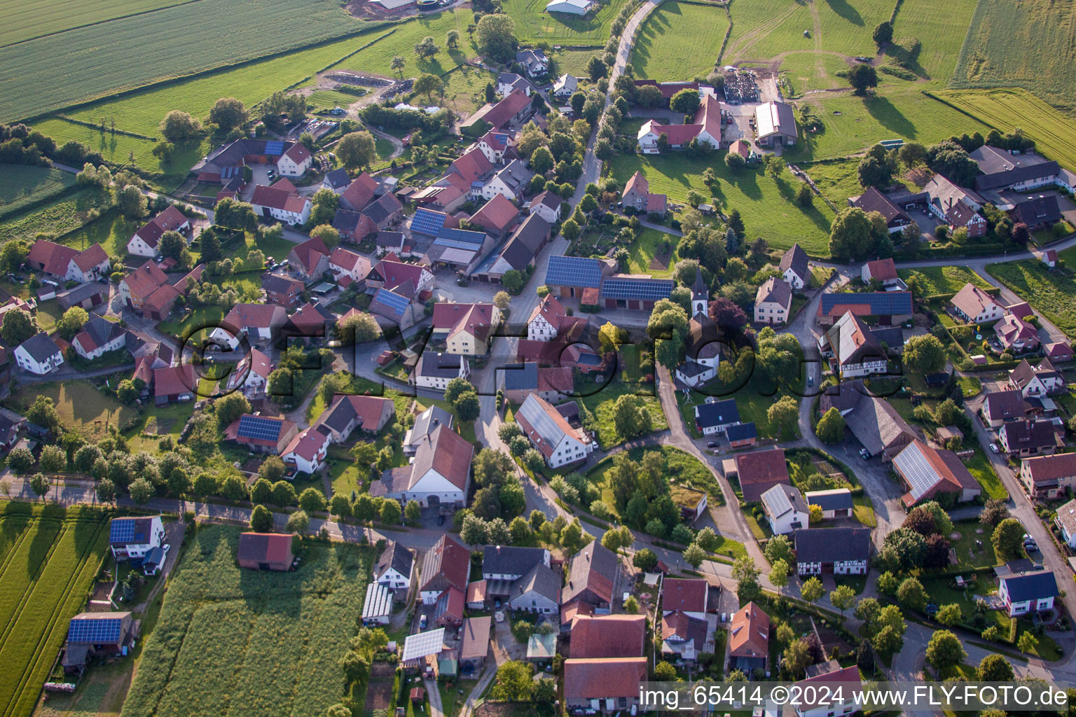 Aerial view of Village view in Beverungen in the state North Rhine-Westphalia, Germany