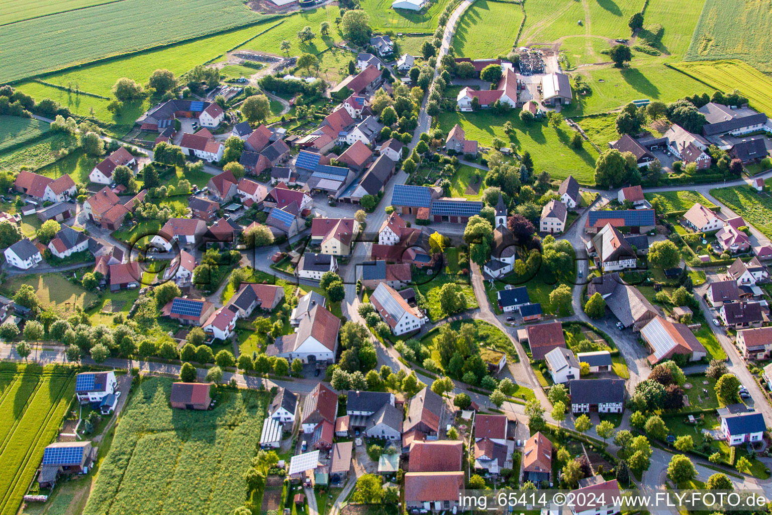 Aerial view of Village view in Beverungen in the state North Rhine-Westphalia, Germany