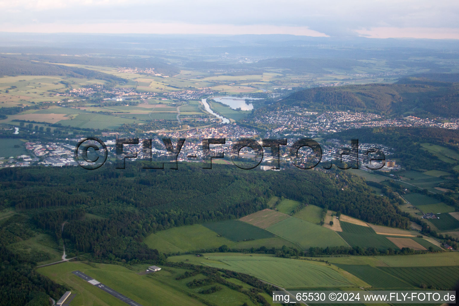 Höxter in the state North Rhine-Westphalia, Germany from a drone