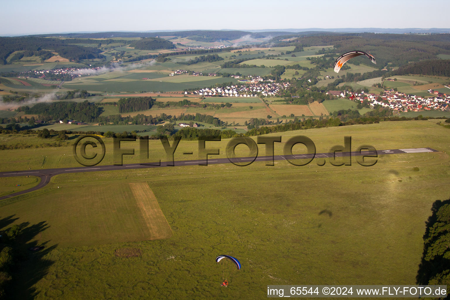 Airport in Höxter in the state North Rhine-Westphalia, Germany from the drone perspective