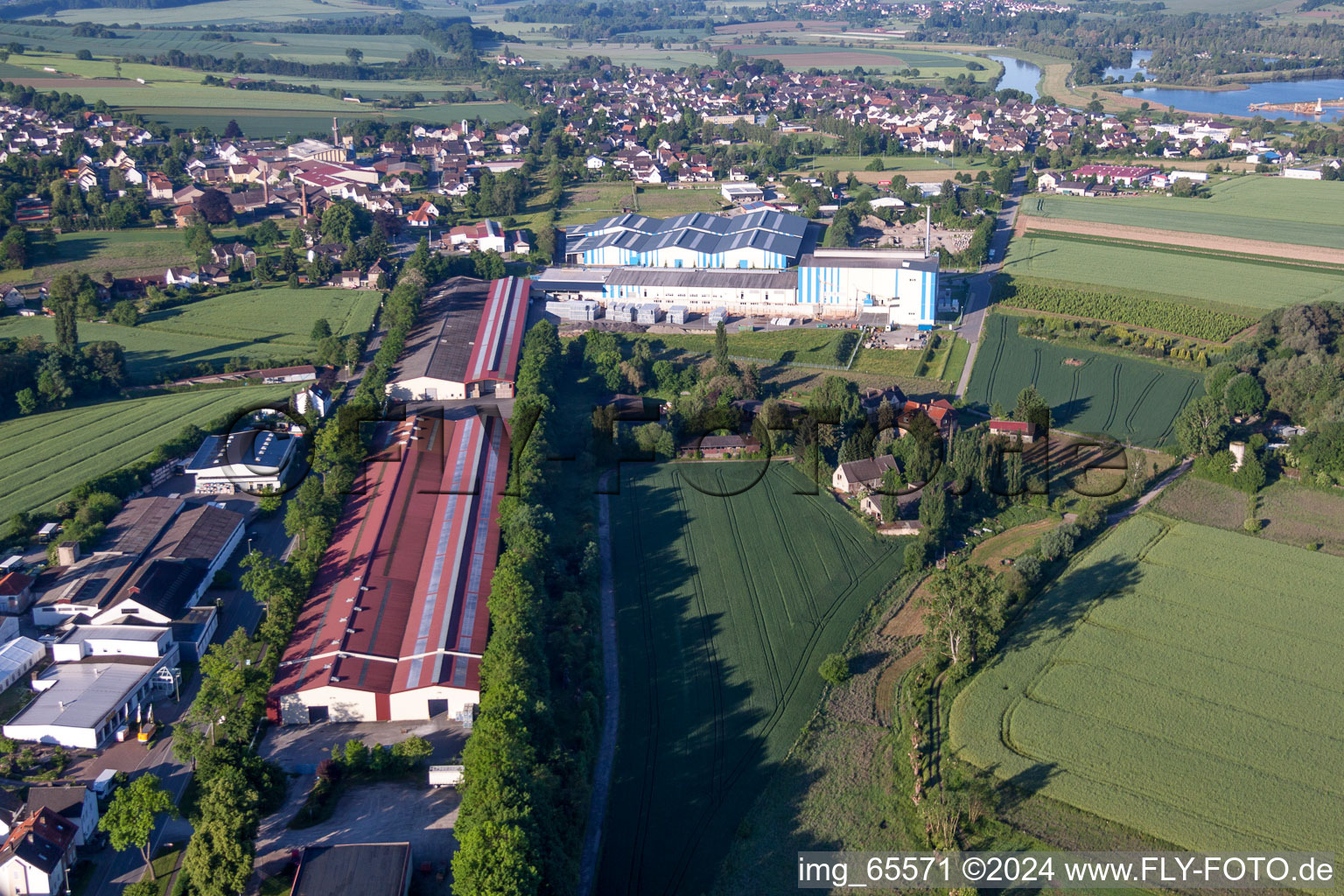 Aerial view of Building complex and distribution center on the site of Hermann Bach GmbH & Co KG in Boffzen in the state Lower Saxony, Germany