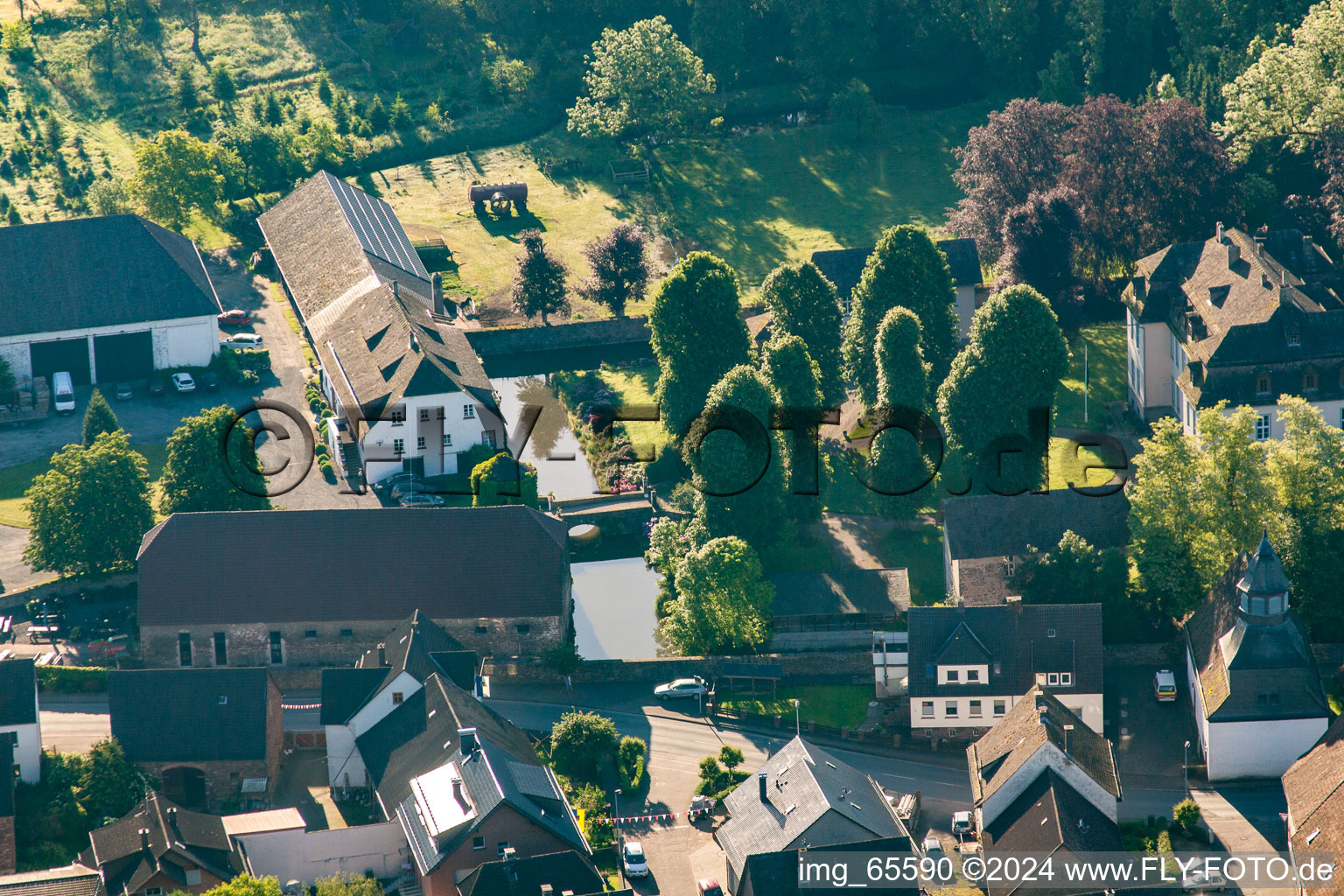 Aerial view of Castle moat in the district Meinbrexen in Lauenförde in the state Lower Saxony, Germany