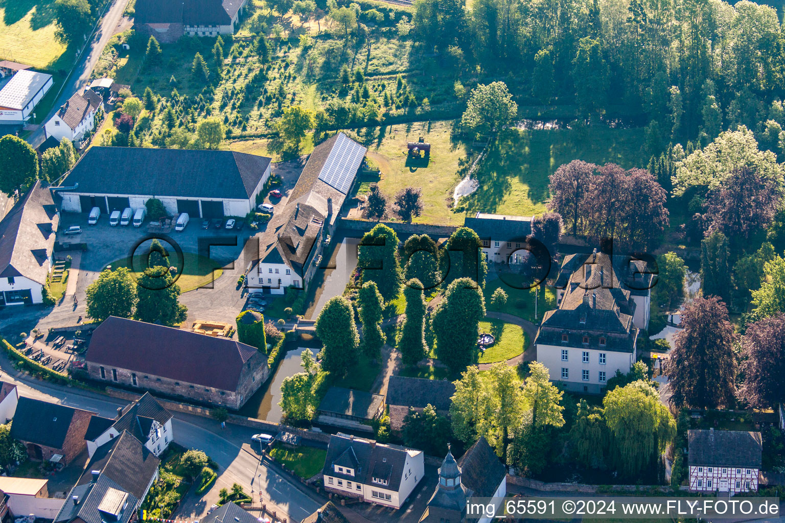 Aerial photograpy of Castle moat in the district Meinbrexen in Lauenförde in the state Lower Saxony, Germany