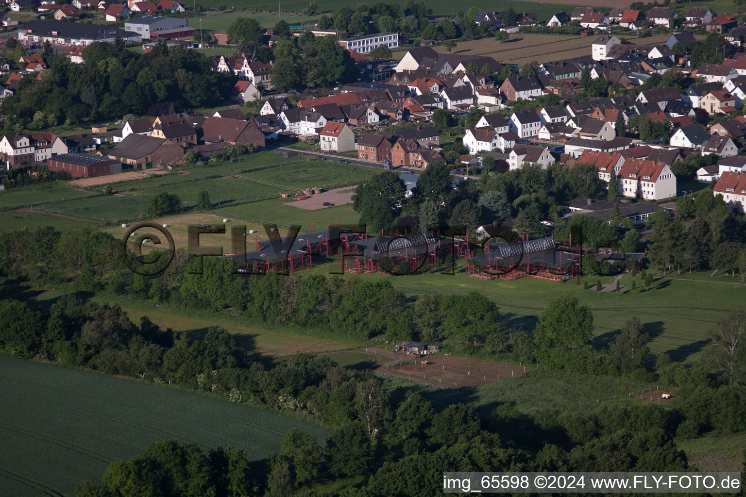 Aerial view of Beverungen in the state North Rhine-Westphalia, Germany