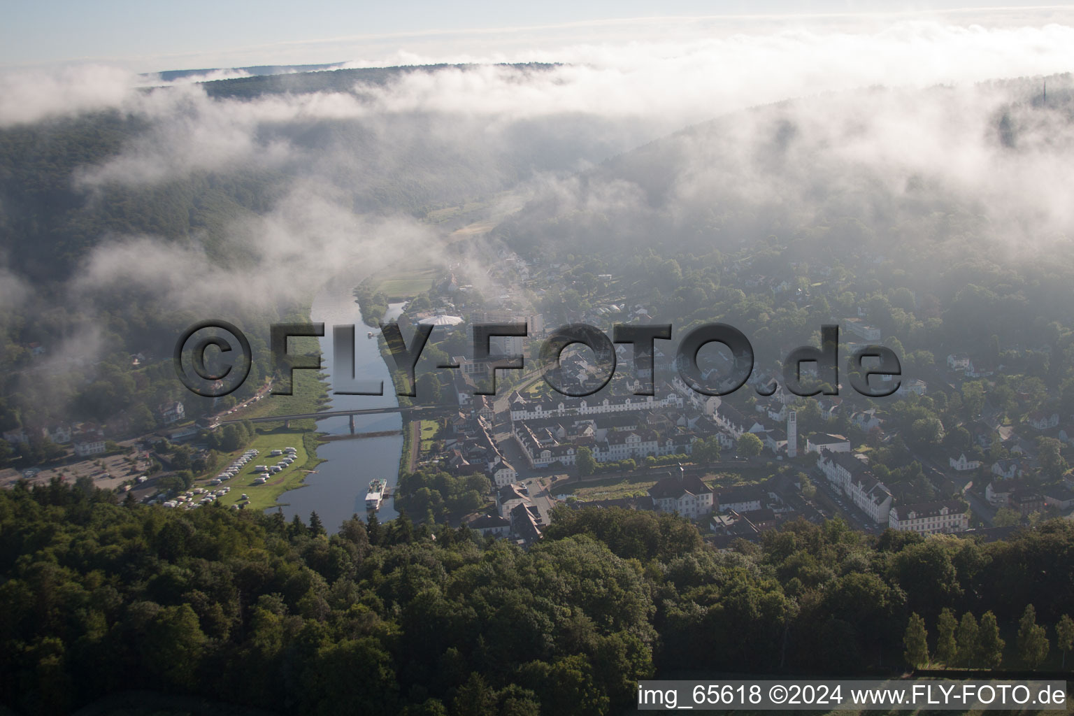 Drone recording of Bad Karlshafen in the state Hesse, Germany