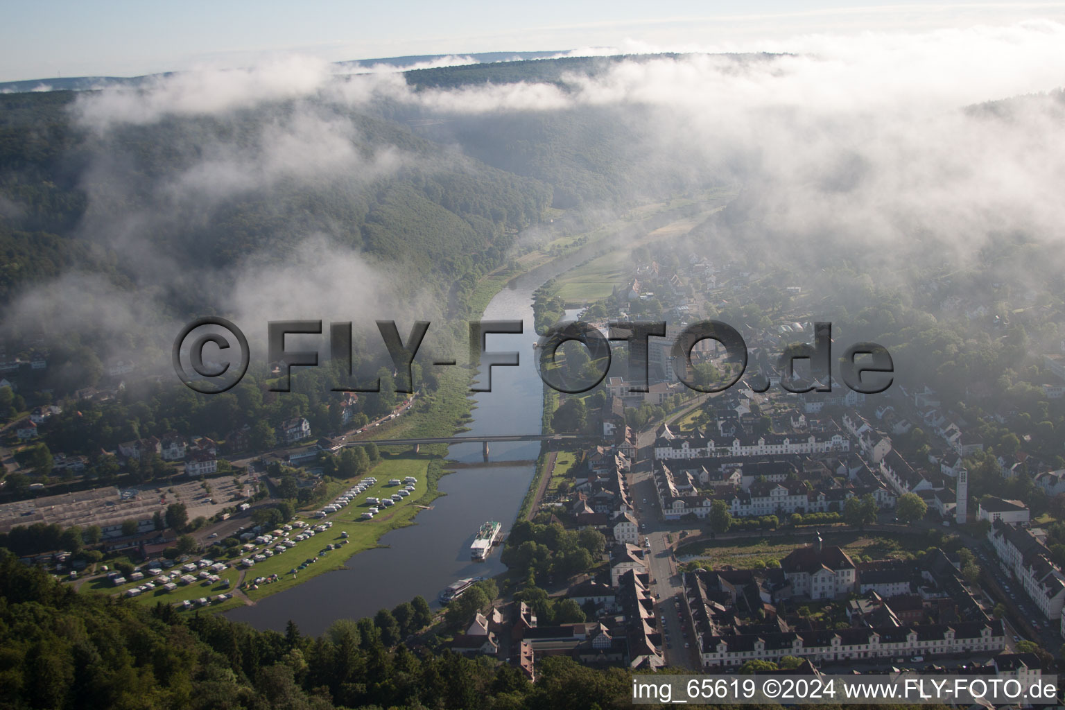 Drone image of Bad Karlshafen in the state Hesse, Germany