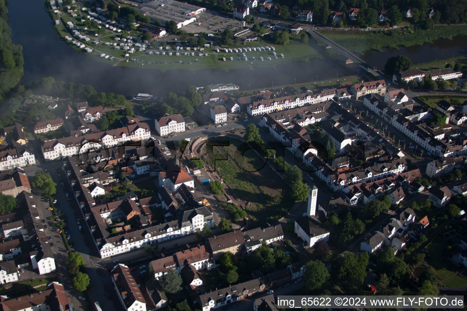 Bad Karlshafen in the state Hesse, Germany from a drone