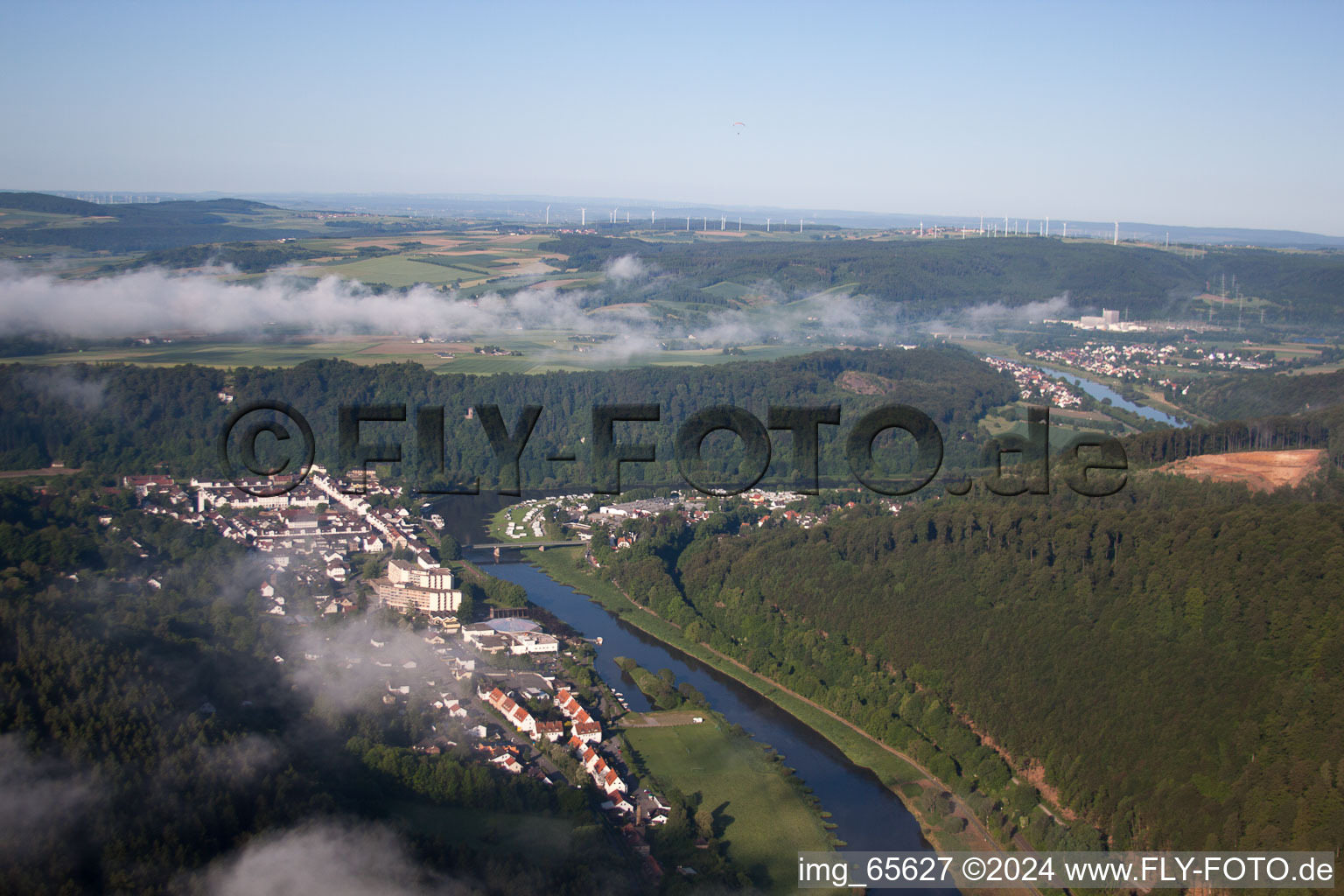 Aerial photograpy of Bad Karlshafen in the state Hesse, Germany