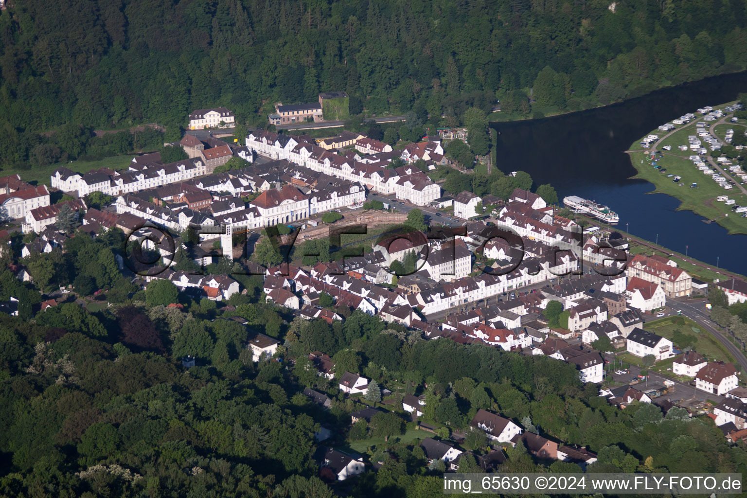 Oblique view of Bad Karlshafen in the state Hesse, Germany