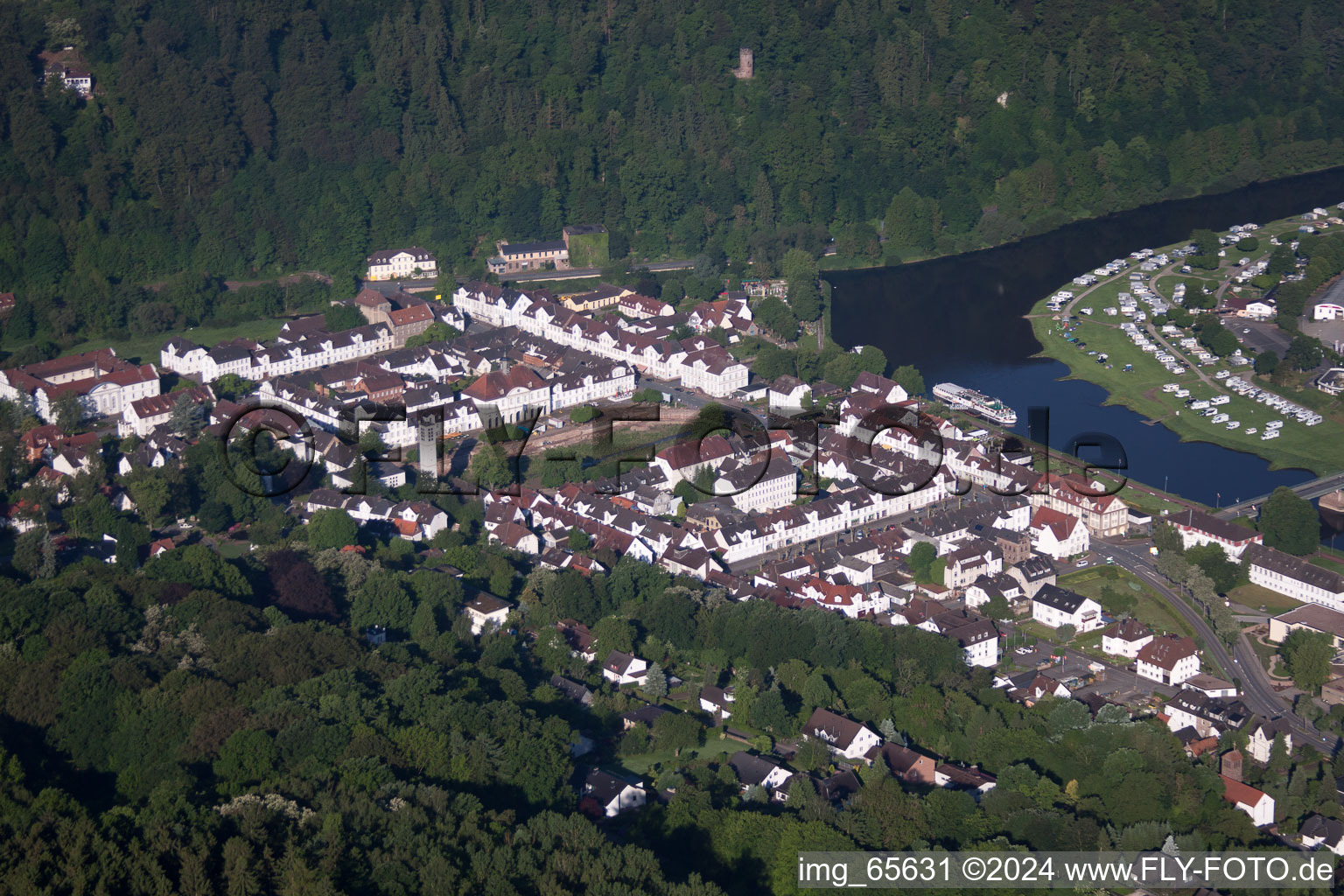 Bad Karlshafen in the state Hesse, Germany from above