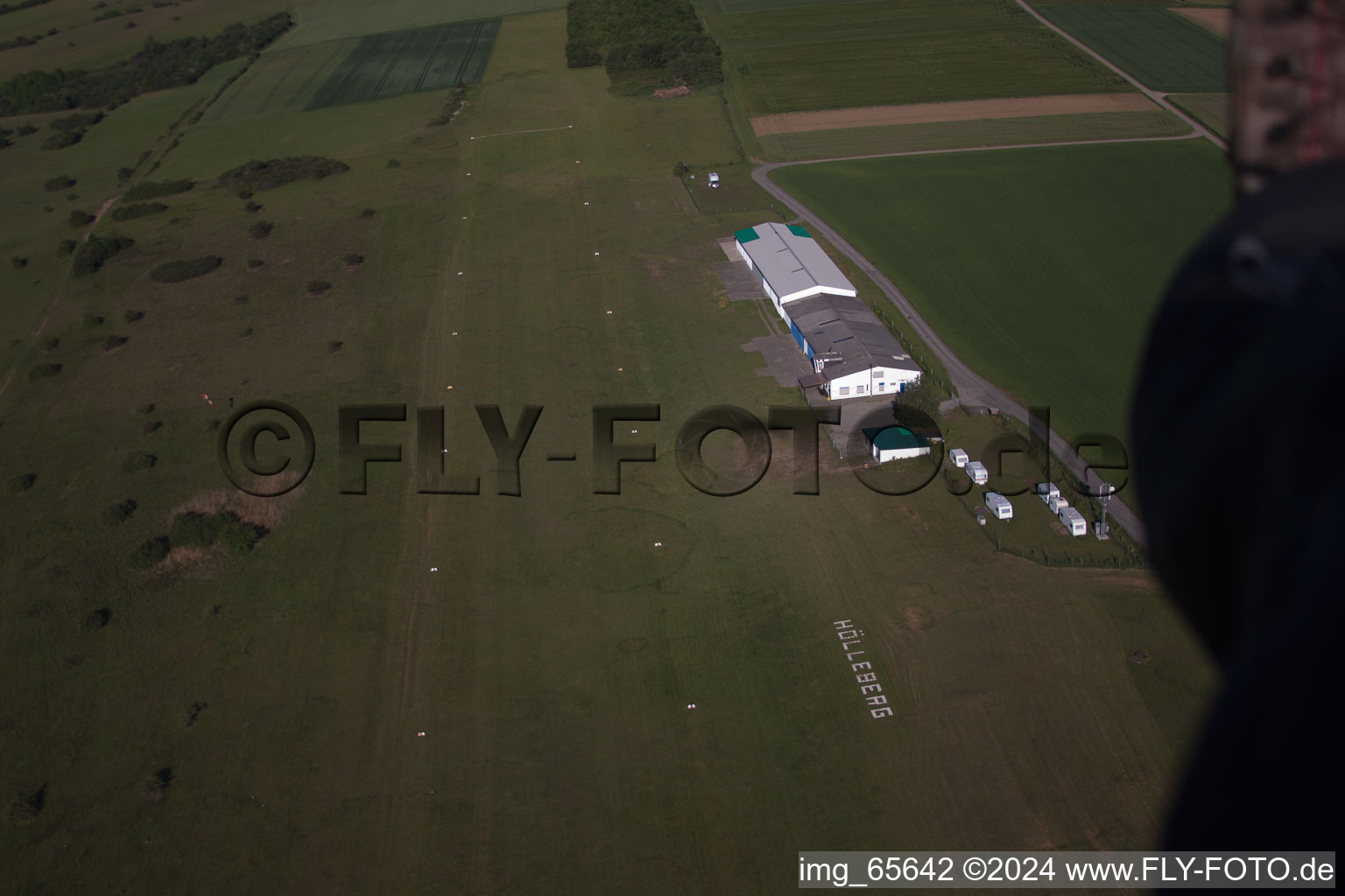 Aerial view of Höllberg Airfield in Wülmersen in the state Hesse, Germany