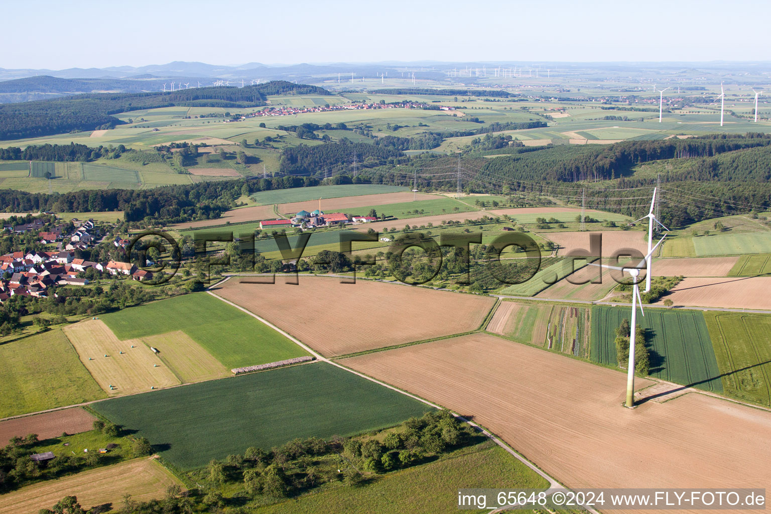 Aerial view of District Langenthal in Trendelburg in the state Hesse, Germany