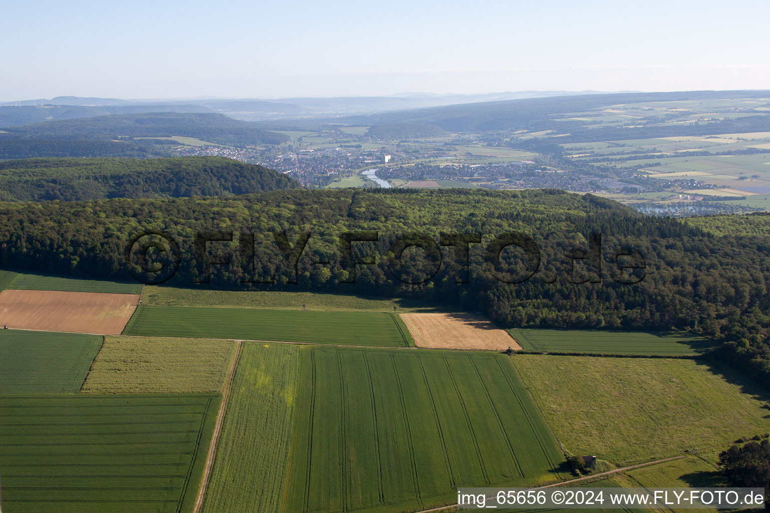 Aerial view of District Haarbrück in Beverungen in the state North Rhine-Westphalia, Germany