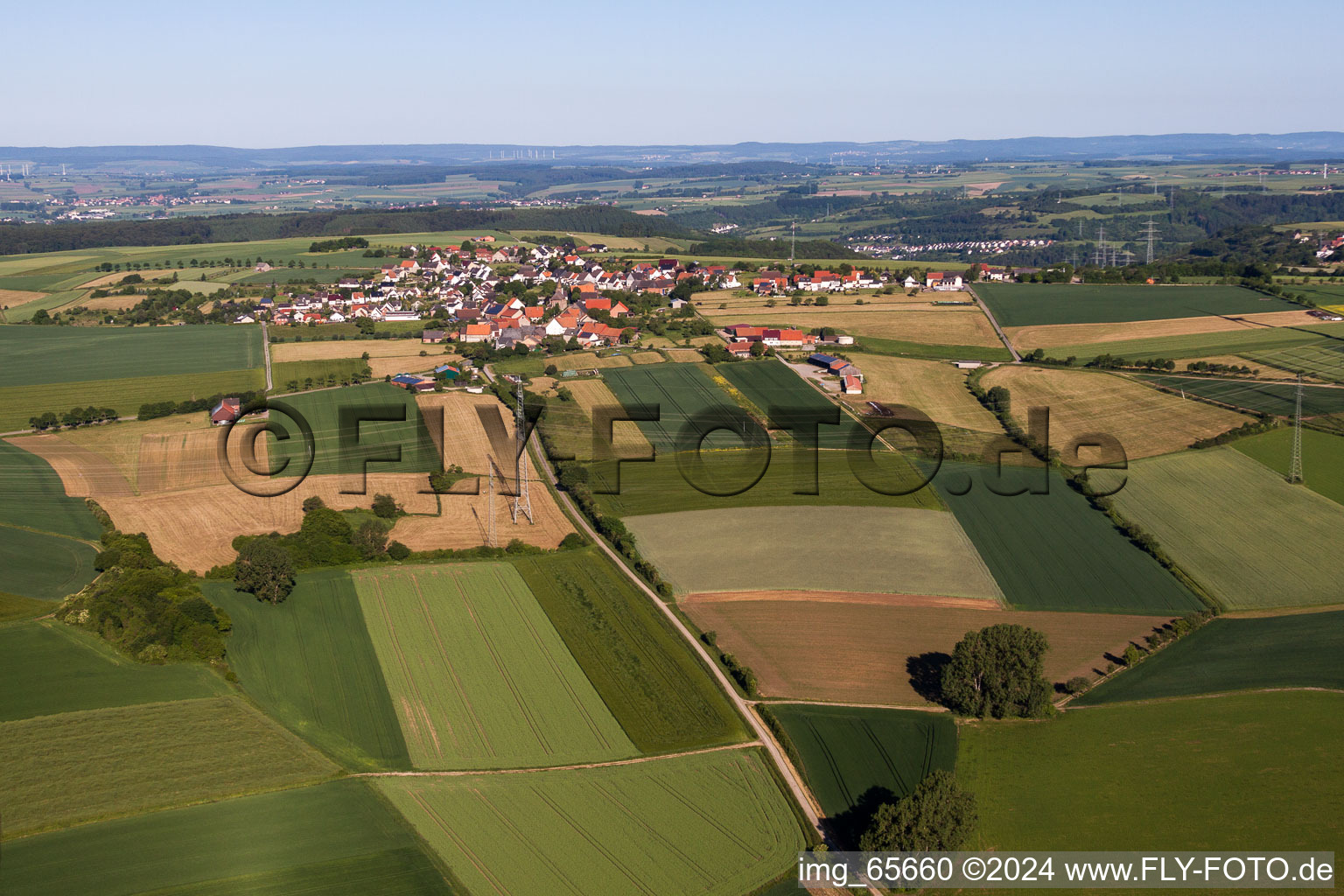 Aerial photograpy of Village view in the district Langenthal in Trendelburg in the state Hesse, Germany