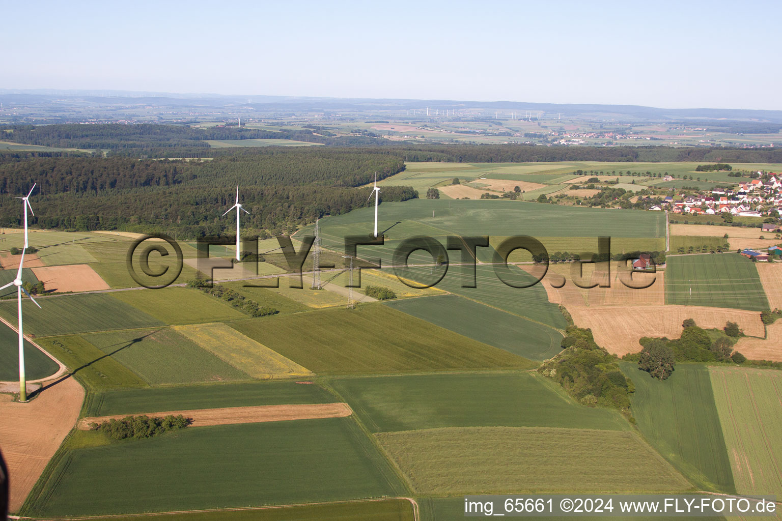 Wind farm Haarbrück-Wortberg in the district Haarbrück in Beverungen in the state North Rhine-Westphalia, Germany out of the air