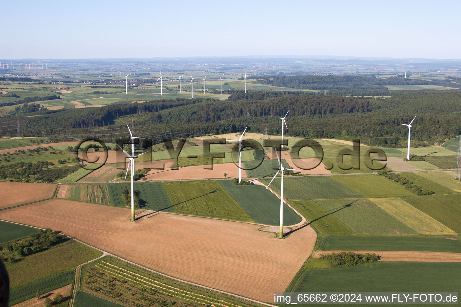 Wind farm Haarbrück-Wortberg in the district Haarbrück in Beverungen in the state North Rhine-Westphalia, Germany seen from above