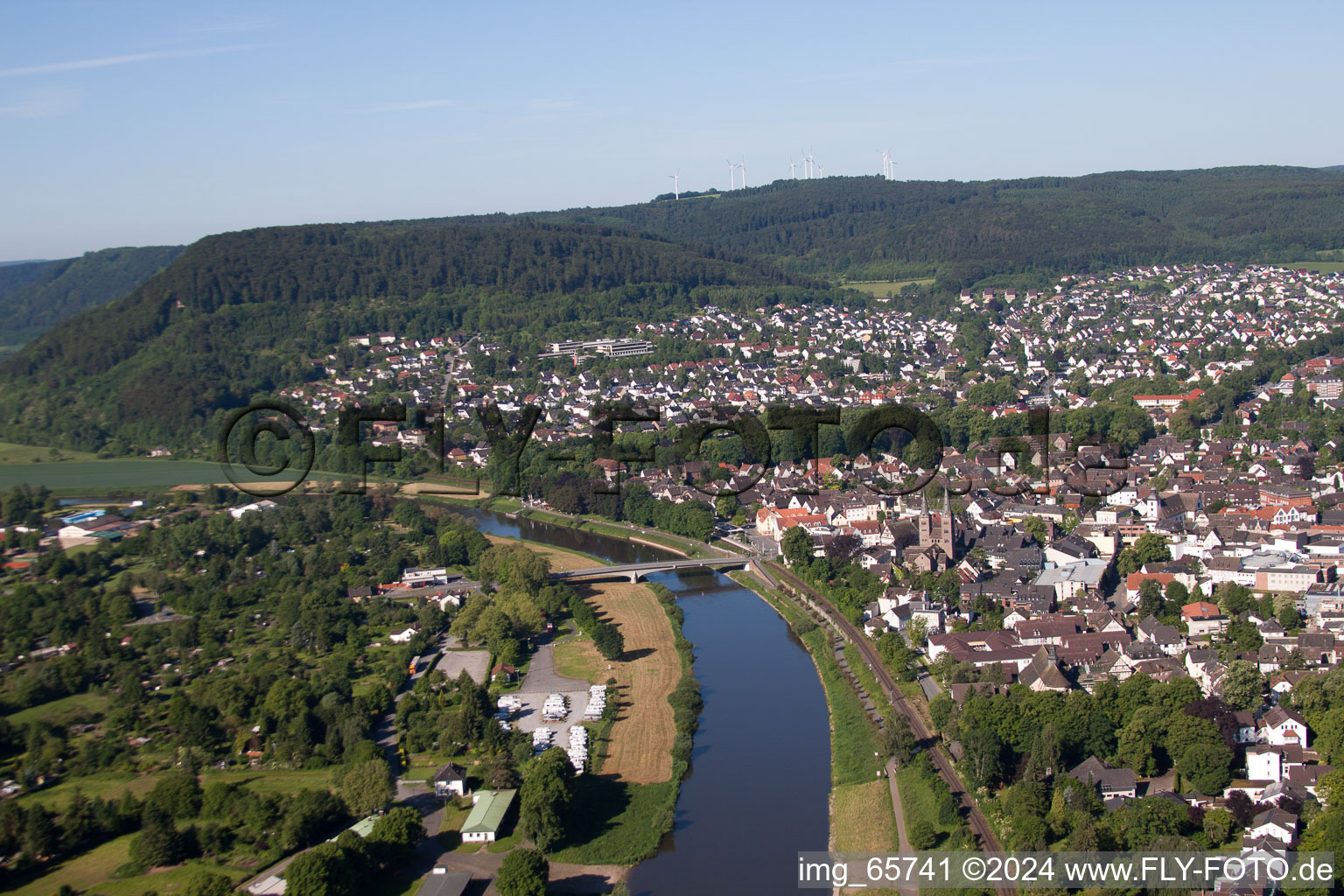 Bird's eye view of Höxter in the state North Rhine-Westphalia, Germany