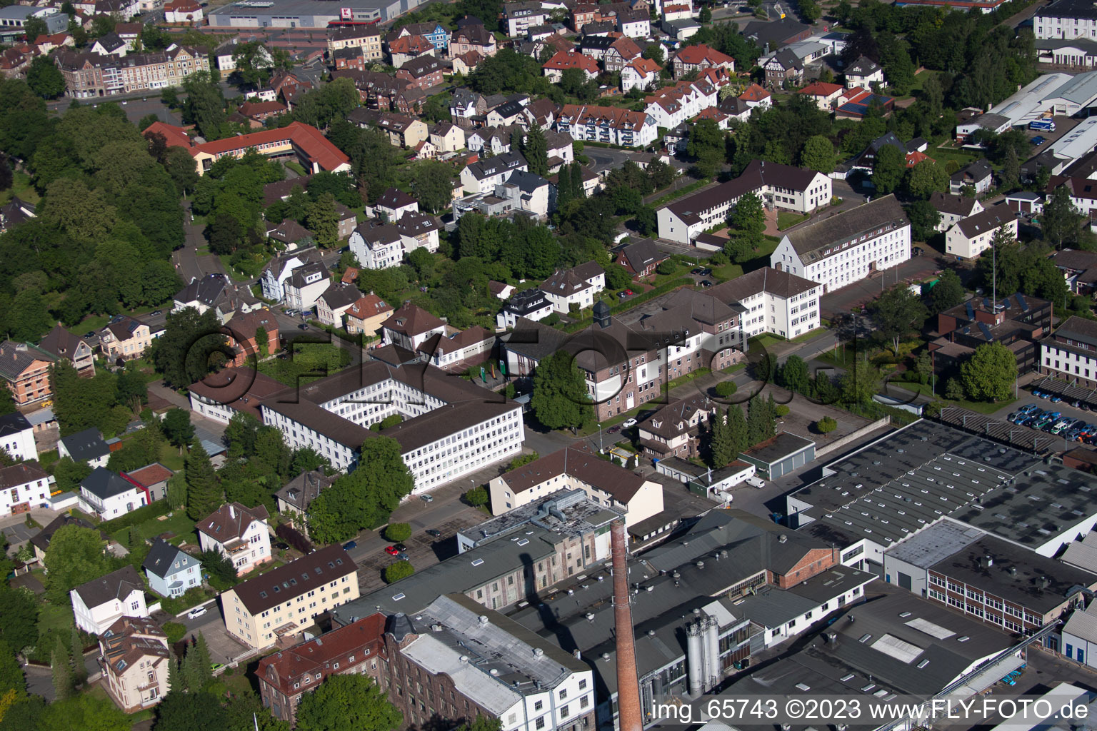 Höxter in the state North Rhine-Westphalia, Germany viewn from the air