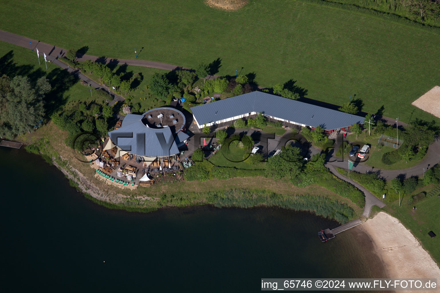 Aerial view of Beach bar in Höxter in the state North Rhine-Westphalia, Germany