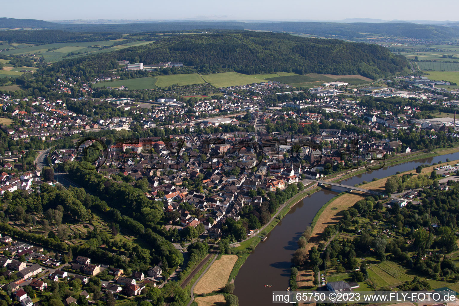 Höxter in the state North Rhine-Westphalia, Germany from the drone perspective