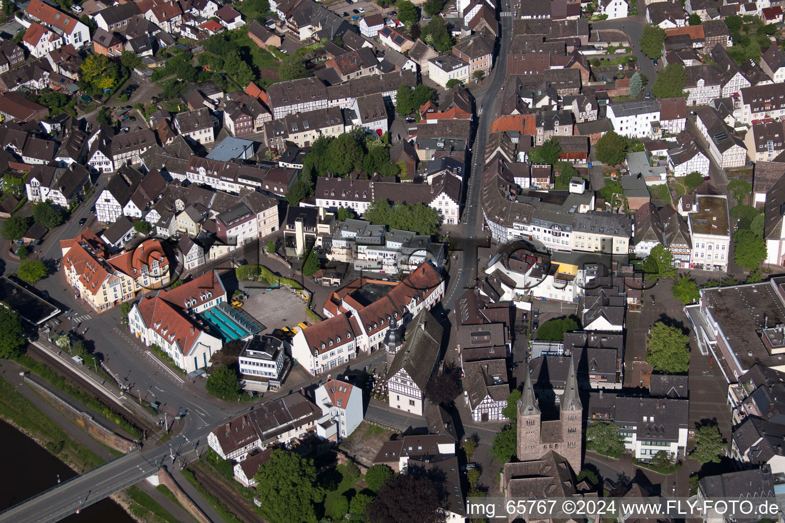 Höxter in the state North Rhine-Westphalia, Germany seen from above