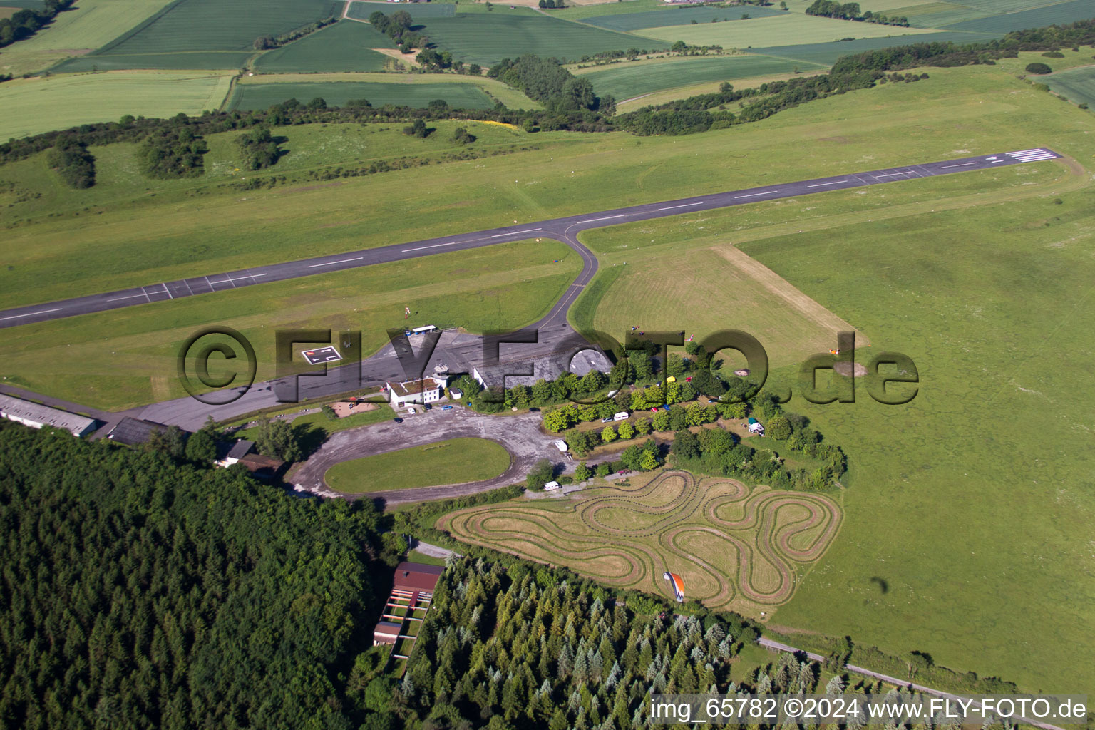 Airport in Höxter in the state North Rhine-Westphalia, Germany seen from a drone