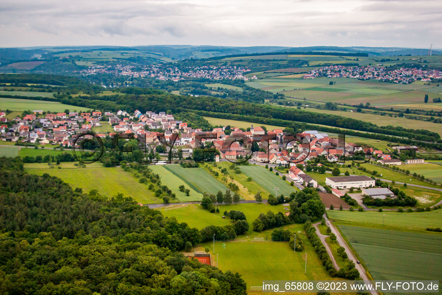 Oblique view of Weyer in Gochsheim in the state Bavaria, Germany