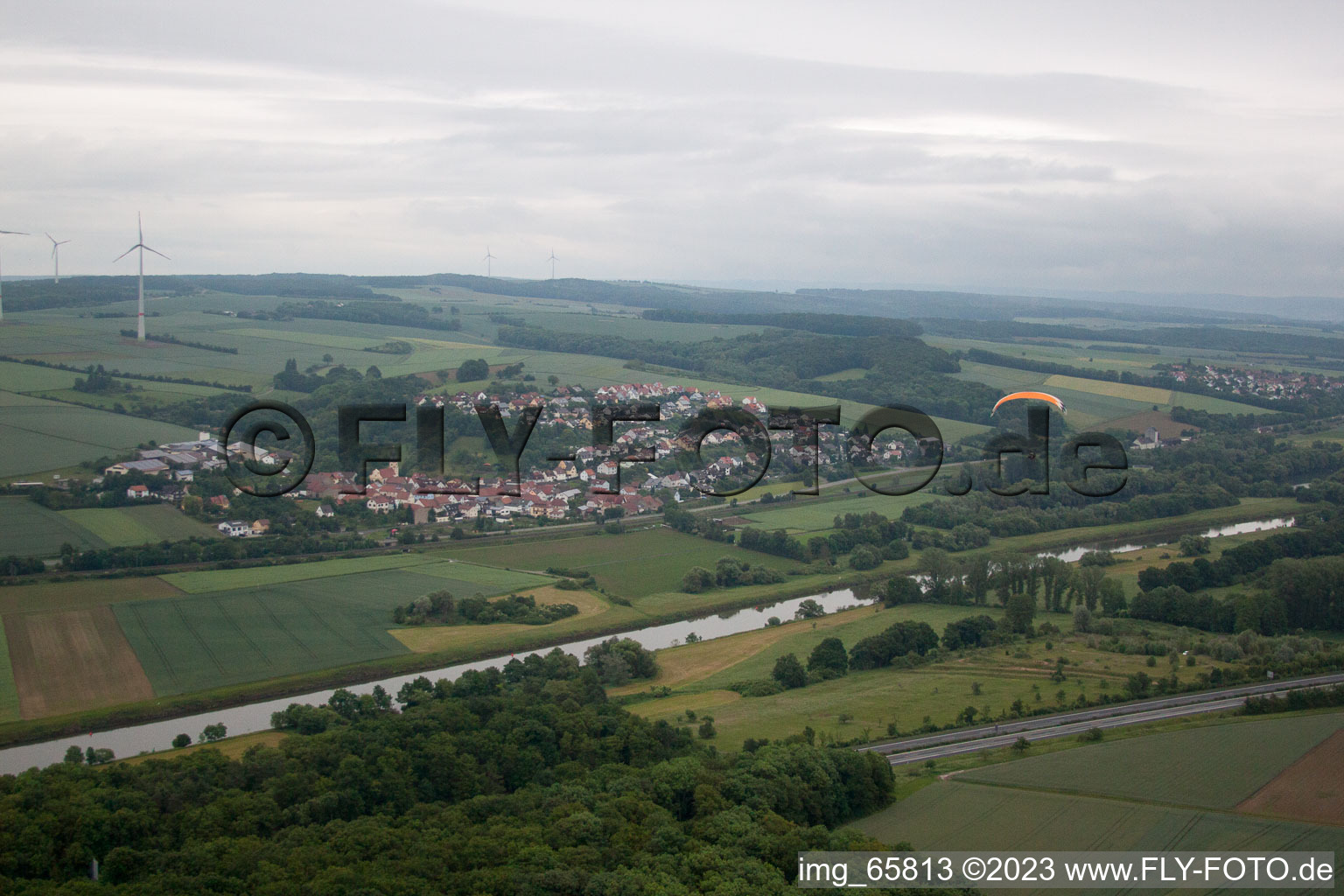 Aerial view of Gädheim in Weyer in the state Bavaria, Germany